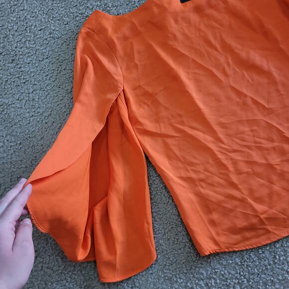 NWT Alberto Makali New York Women's‎ Orange Split Sleeve Blouse. Size M - Picture 2 of 11